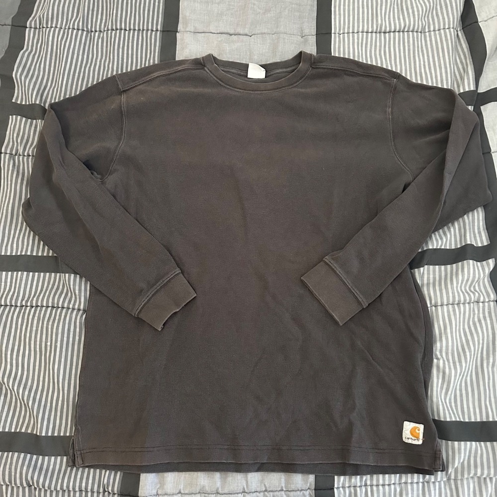 Carhartt Shirt Mens Large BlackWaffle Knit Thermal Long Sleeve Workwear Top